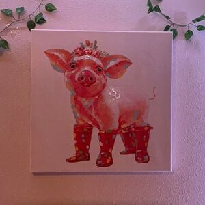 Whimsical Pig Canvas with Red Boots